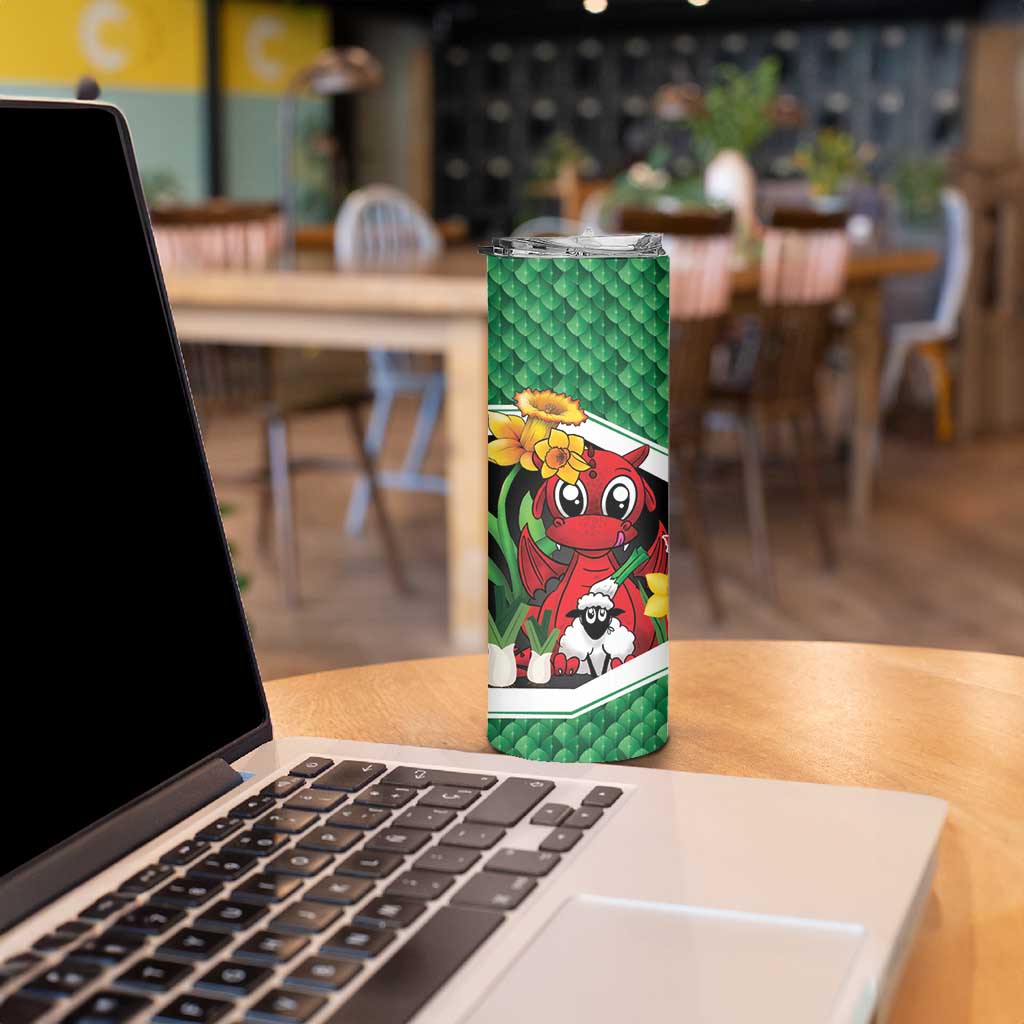 Saint David's Day Personalized Skinny Tumbler Green Welsh Dragon Daffodil Sheep Leak - Wonder Print Shop