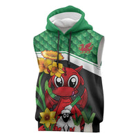 Saint David's Day Personalized Sleeveless Hoodie Green Welsh Dragon Daffodil Sheep Leak - Wonder Print Shop