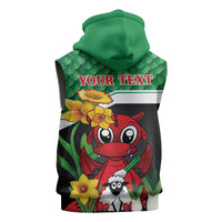 Saint David's Day Personalized Sleeveless Hoodie Green Welsh Dragon Daffodil Sheep Leak - Wonder Print Shop