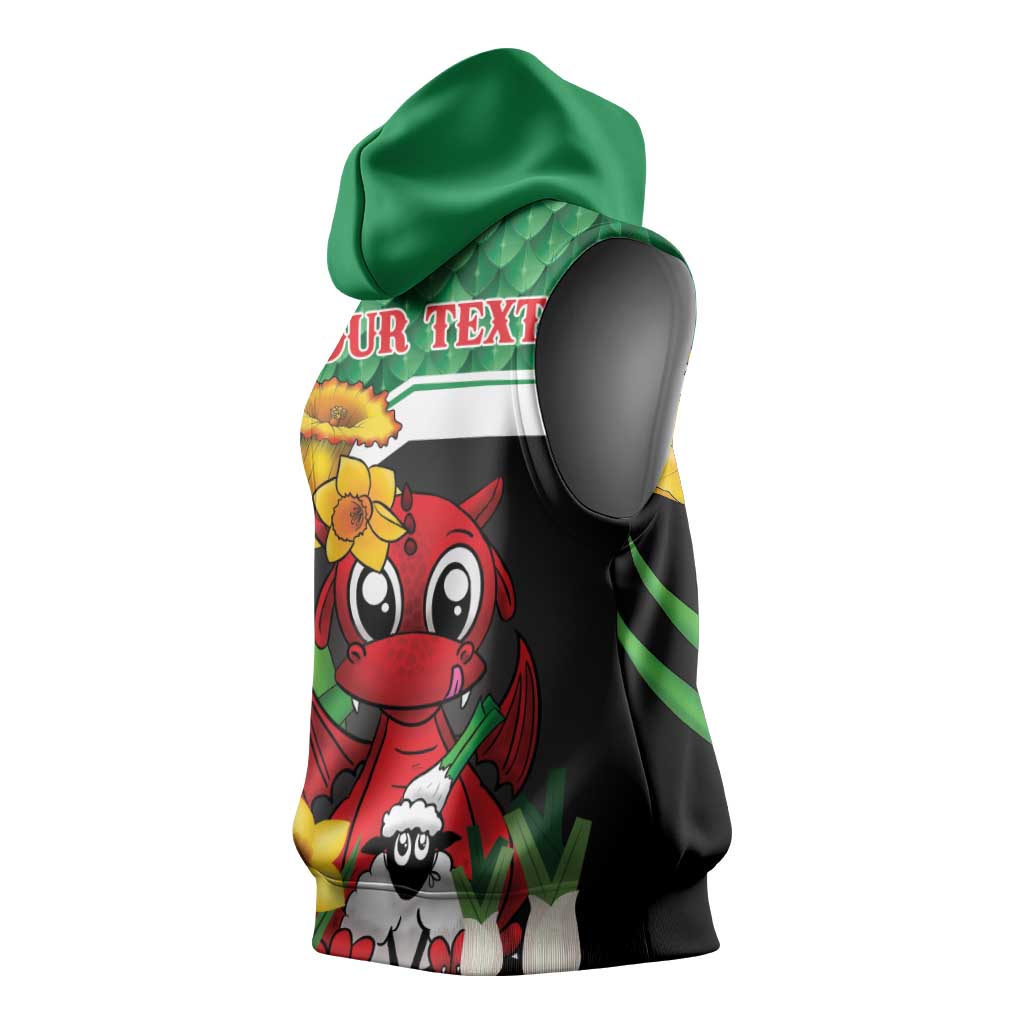Saint David's Day Personalized Sleeveless Hoodie Green Welsh Dragon Daffodil Sheep Leak - Wonder Print Shop