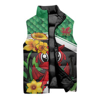 Saint David's Day Personalized Sleeveless Puffer Jacket Green Welsh Dragon Daffodil Sheep Leak - Wonder Print Shop