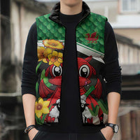 Saint David's Day Personalized Sleeveless Puffer Jacket Green Welsh Dragon Daffodil Sheep Leak - Wonder Print Shop