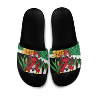Saint David's Day Slide Sandals Green Welsh Dragon Daffodil Sheep Leak - Wonder Print Shop