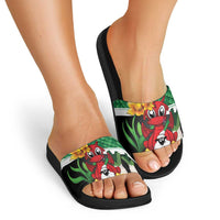 Saint David's Day Slide Sandals Green Welsh Dragon Daffodil Sheep Leak - Wonder Print Shop
