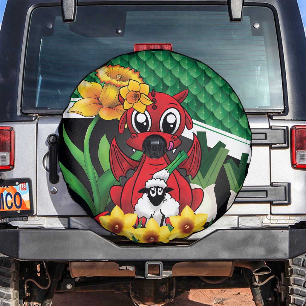 Saint David's Day Spare Tire Cover Green Welsh Dragon Daffodil Sheep Leak - Wonder Print Shop