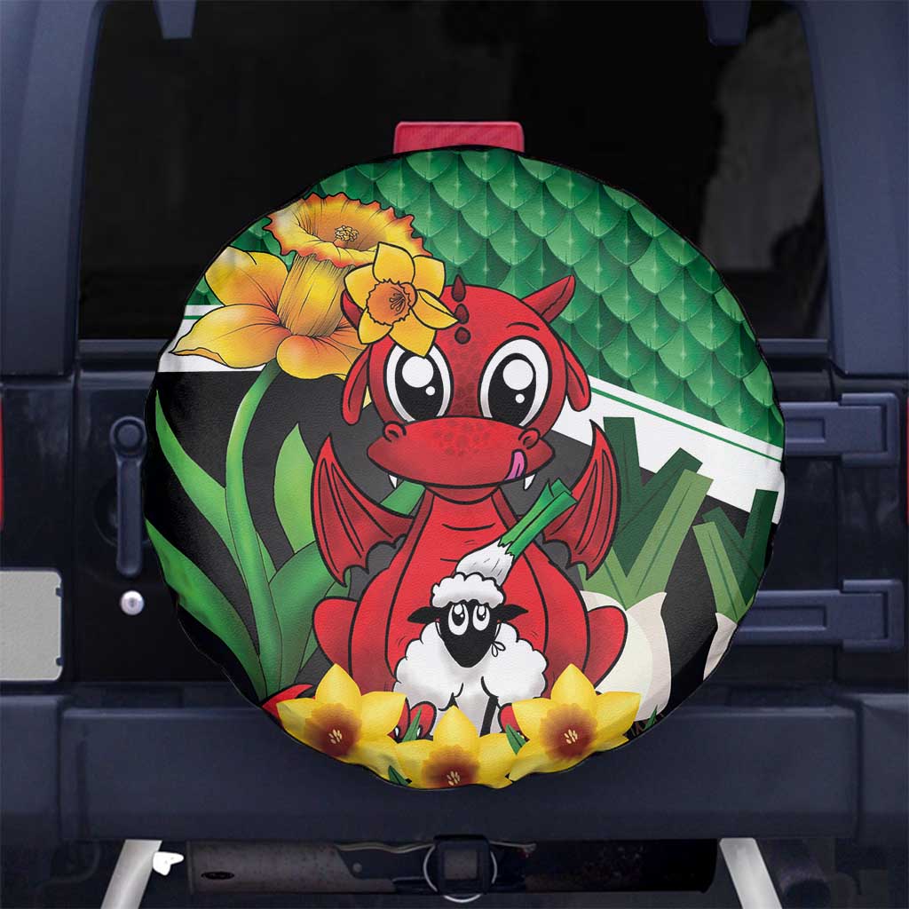 Saint David's Day Spare Tire Cover Green Welsh Dragon Daffodil Sheep Leak - Wonder Print Shop