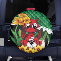 Saint David's Day Spare Tire Cover Green Welsh Dragon Daffodil Sheep Leak - Wonder Print Shop