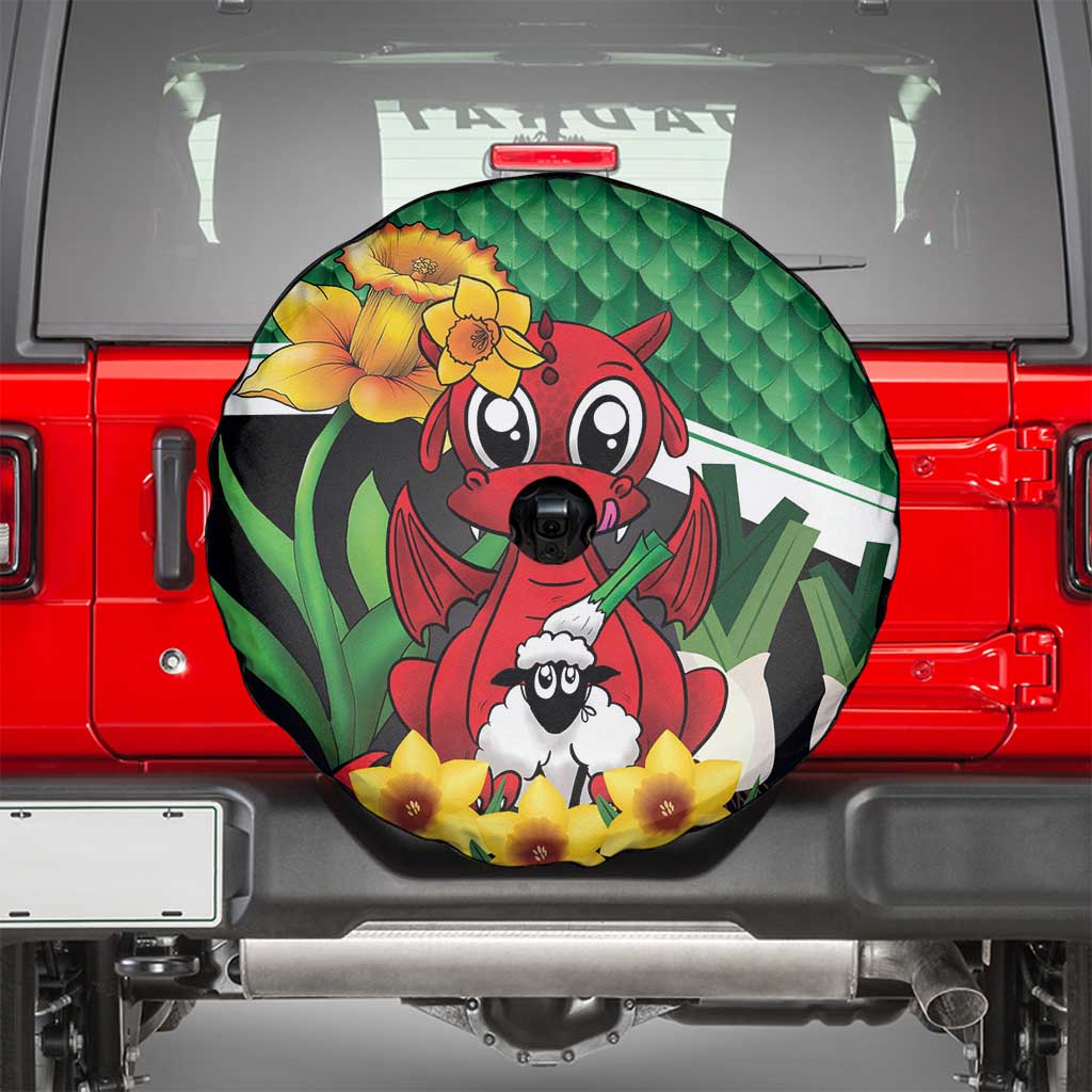 Saint David's Day Spare Tire Cover Green Welsh Dragon Daffodil Sheep Leak - Wonder Print Shop