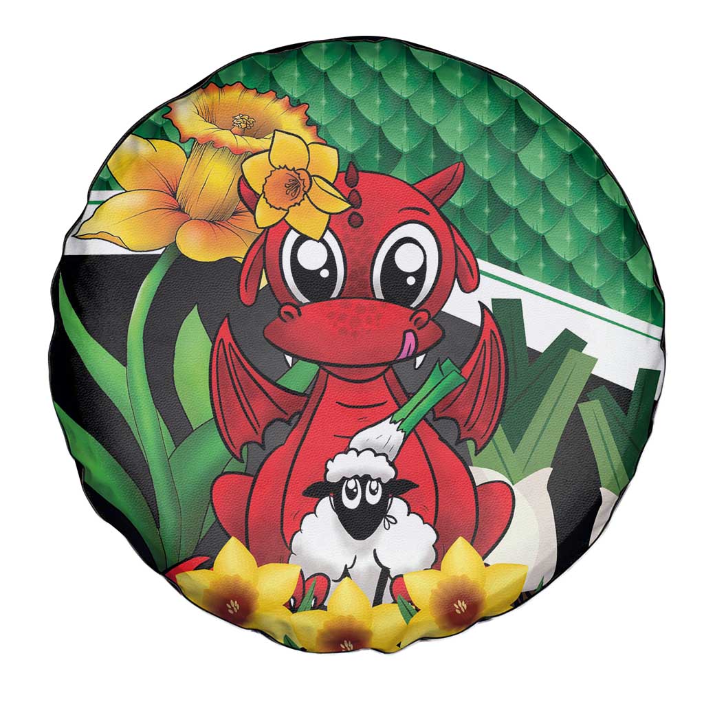 Saint David's Day Spare Tire Cover Green Welsh Dragon Daffodil Sheep Leak - Wonder Print Shop