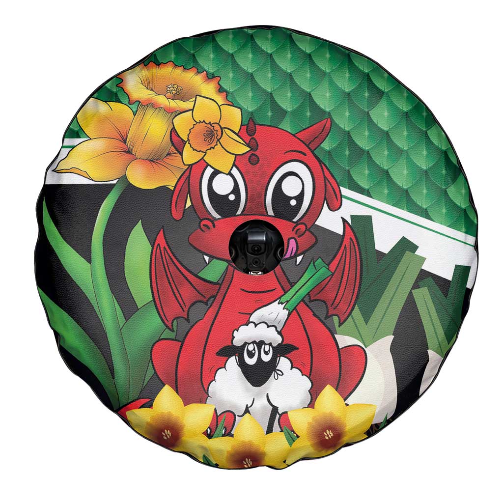Saint David's Day Spare Tire Cover Green Welsh Dragon Daffodil Sheep Leak - Wonder Print Shop