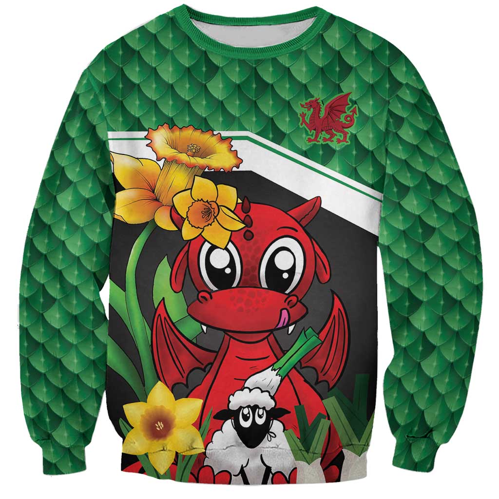 Saint David's Day Personalized Sweatshirt Green Welsh Dragon Daffodil Sheep Leak - Wonder Print Shop