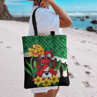 Saint David's Day Tote Bag Green Welsh Dragon Daffodil Sheep Leak - Wonder Print Shop