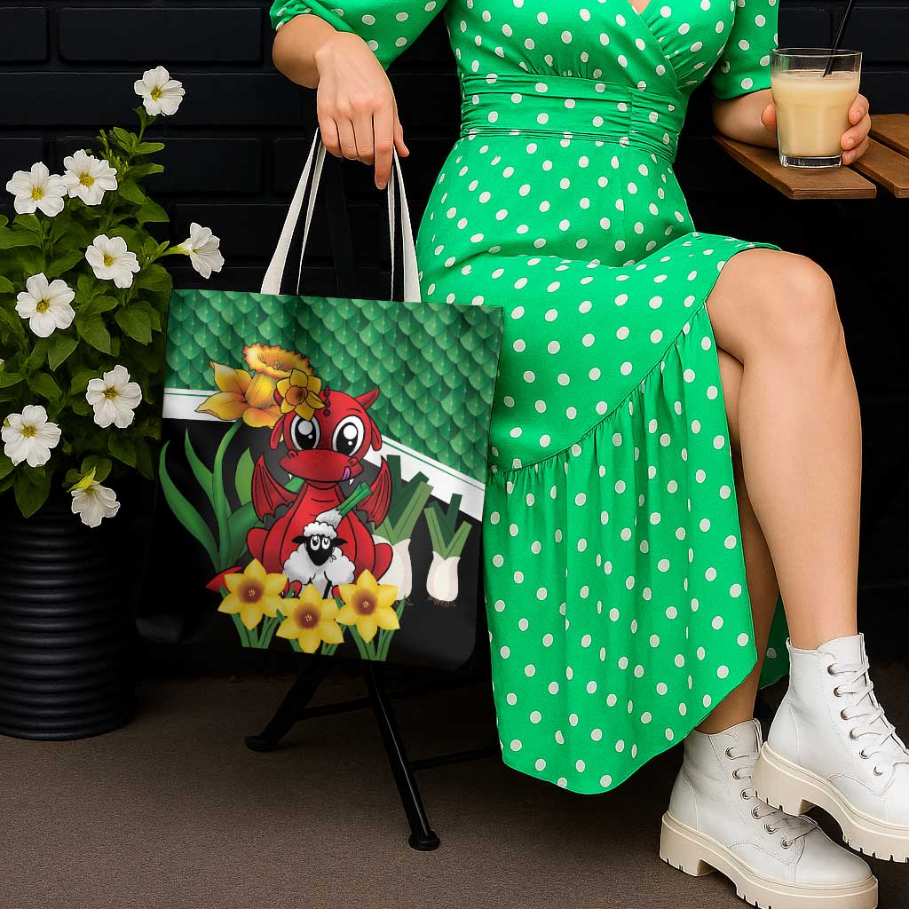 Saint David's Day Tote Bag Green Welsh Dragon Daffodil Sheep Leak - Wonder Print Shop