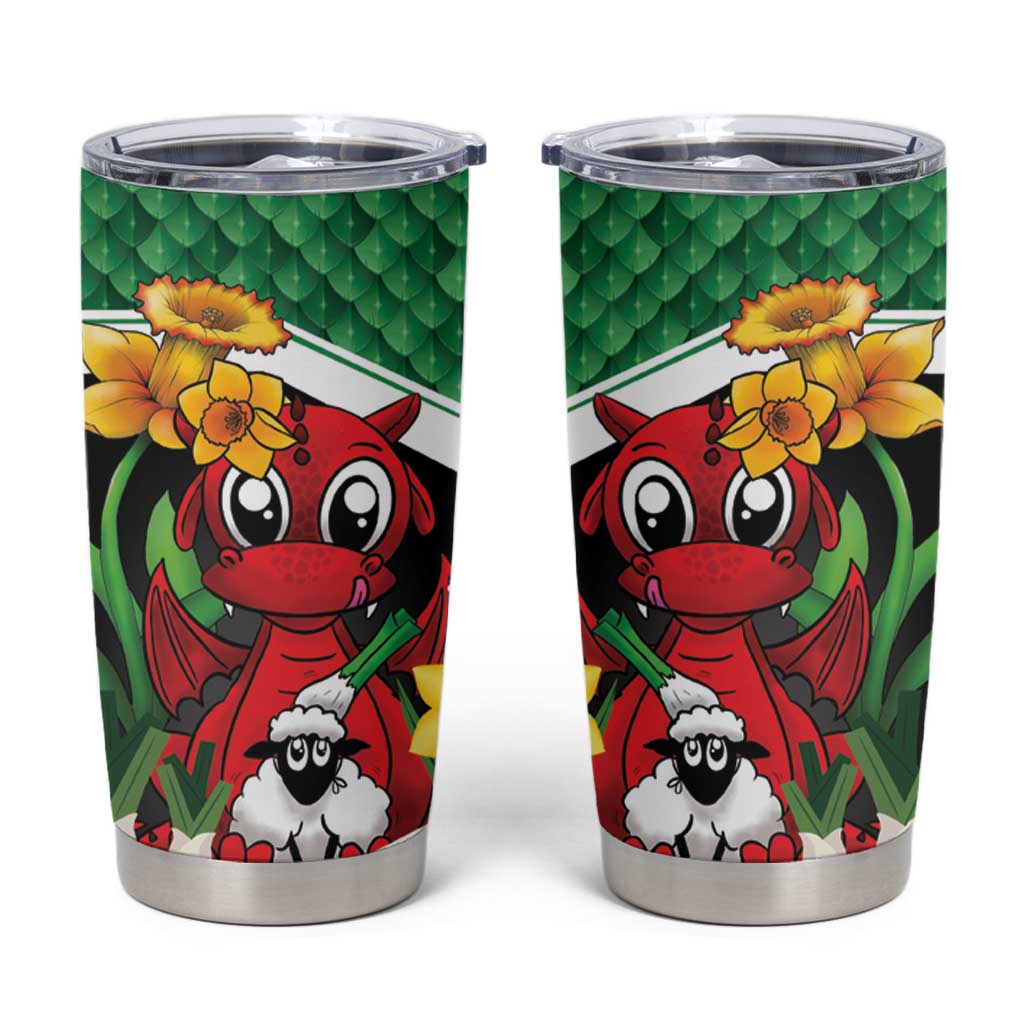 Saint David's Day Personalized Tumbler Cup Green Welsh Dragon Daffodil Sheep Leak - Wonder Print Shop