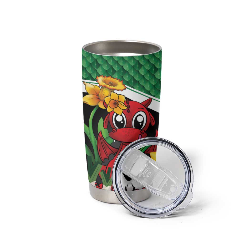 Saint David's Day Personalized Tumbler Cup Green Welsh Dragon Daffodil Sheep Leak - Wonder Print Shop