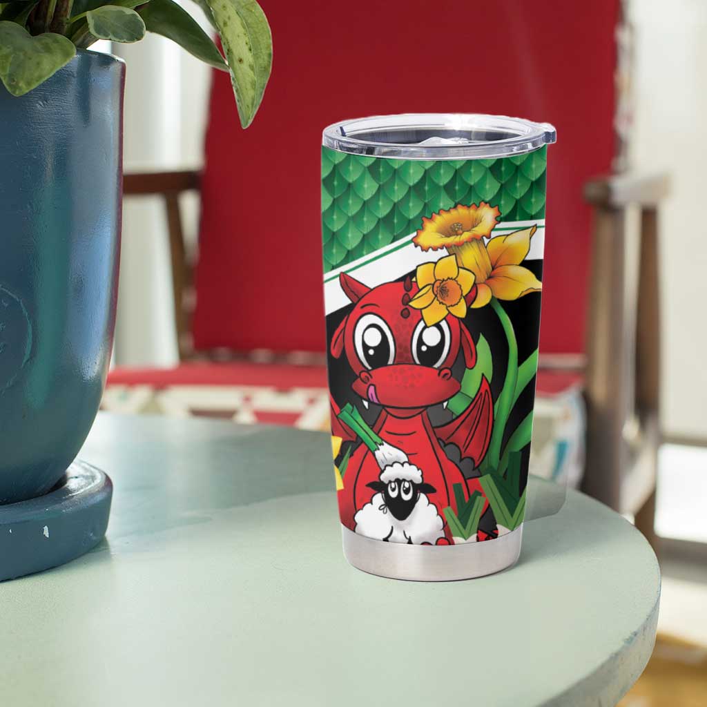 Saint David's Day Personalized Tumbler Cup Green Welsh Dragon Daffodil Sheep Leak - Wonder Print Shop
