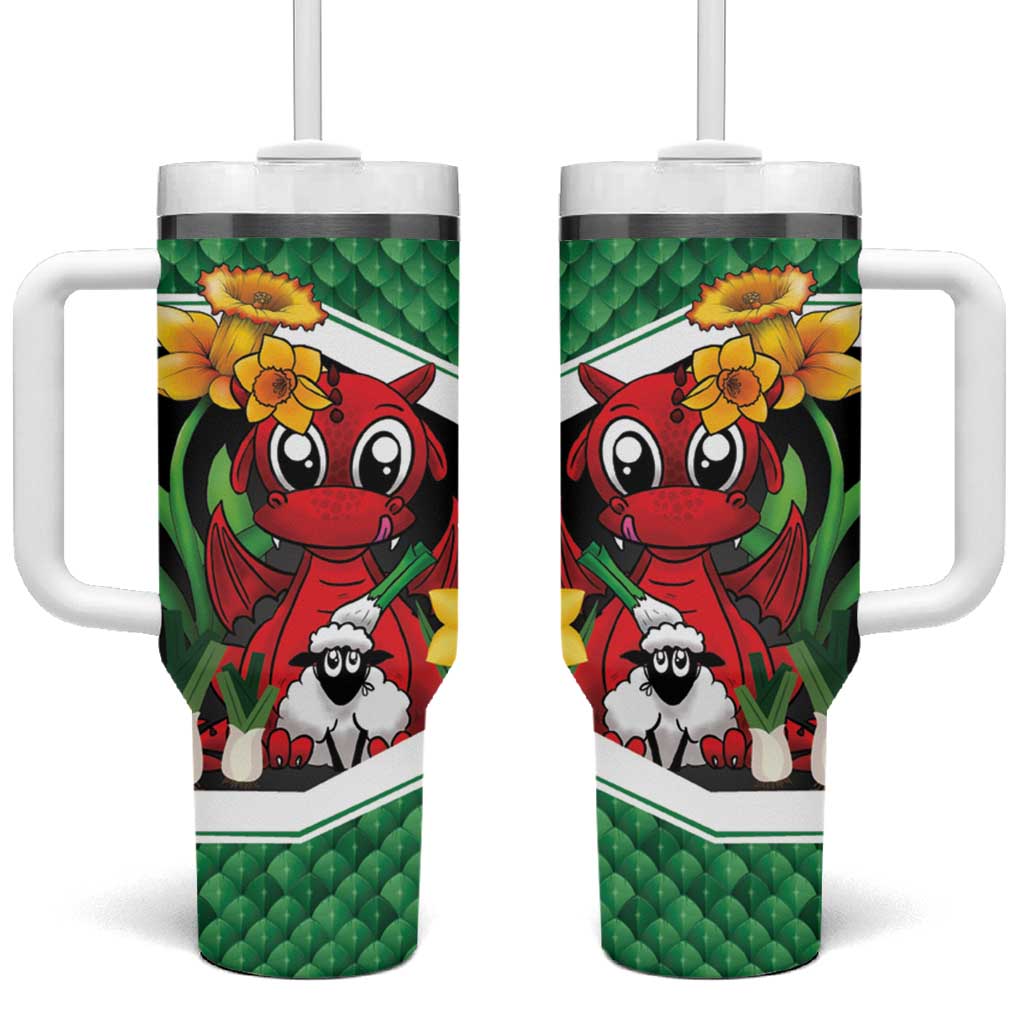 Saint David's Day Personalized Tumbler With Handle Green Welsh Dragon Daffodil Sheep Leak - Wonder Print Shop