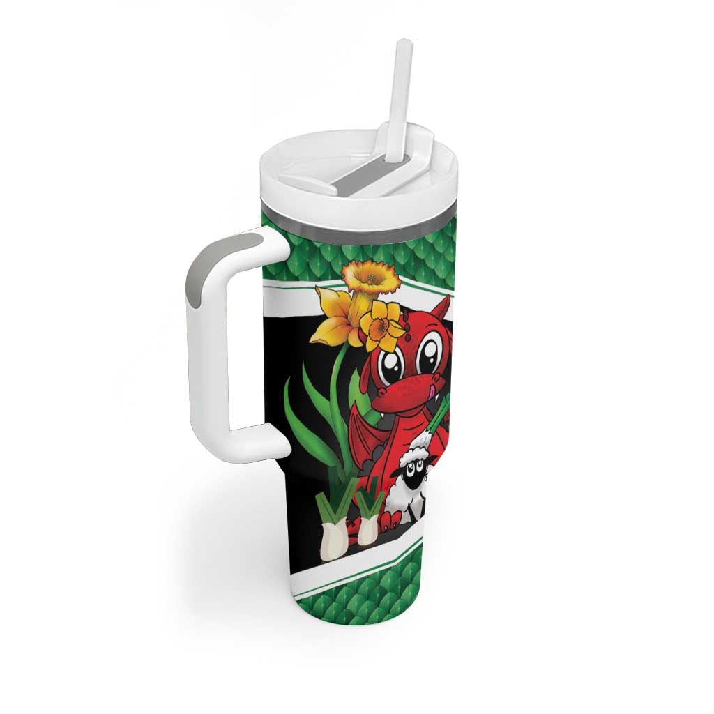 Saint David's Day Personalized Tumbler With Handle Green Welsh Dragon Daffodil Sheep Leak - Wonder Print Shop