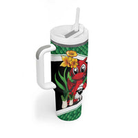 Saint David's Day Personalized Tumbler With Handle Green Welsh Dragon Daffodil Sheep Leak - Wonder Print Shop