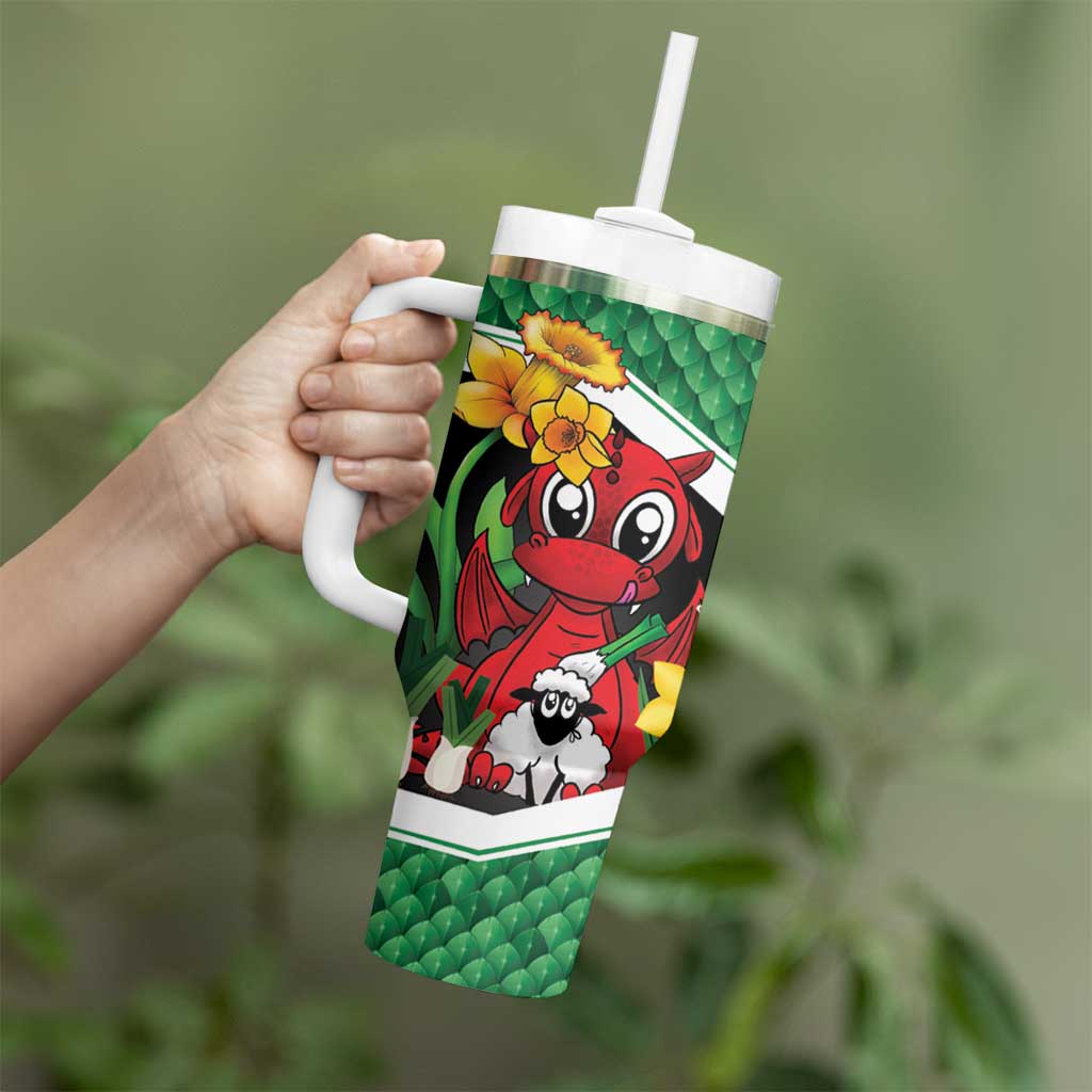 Saint David's Day Personalized Tumbler With Handle Green Welsh Dragon Daffodil Sheep Leak - Wonder Print Shop