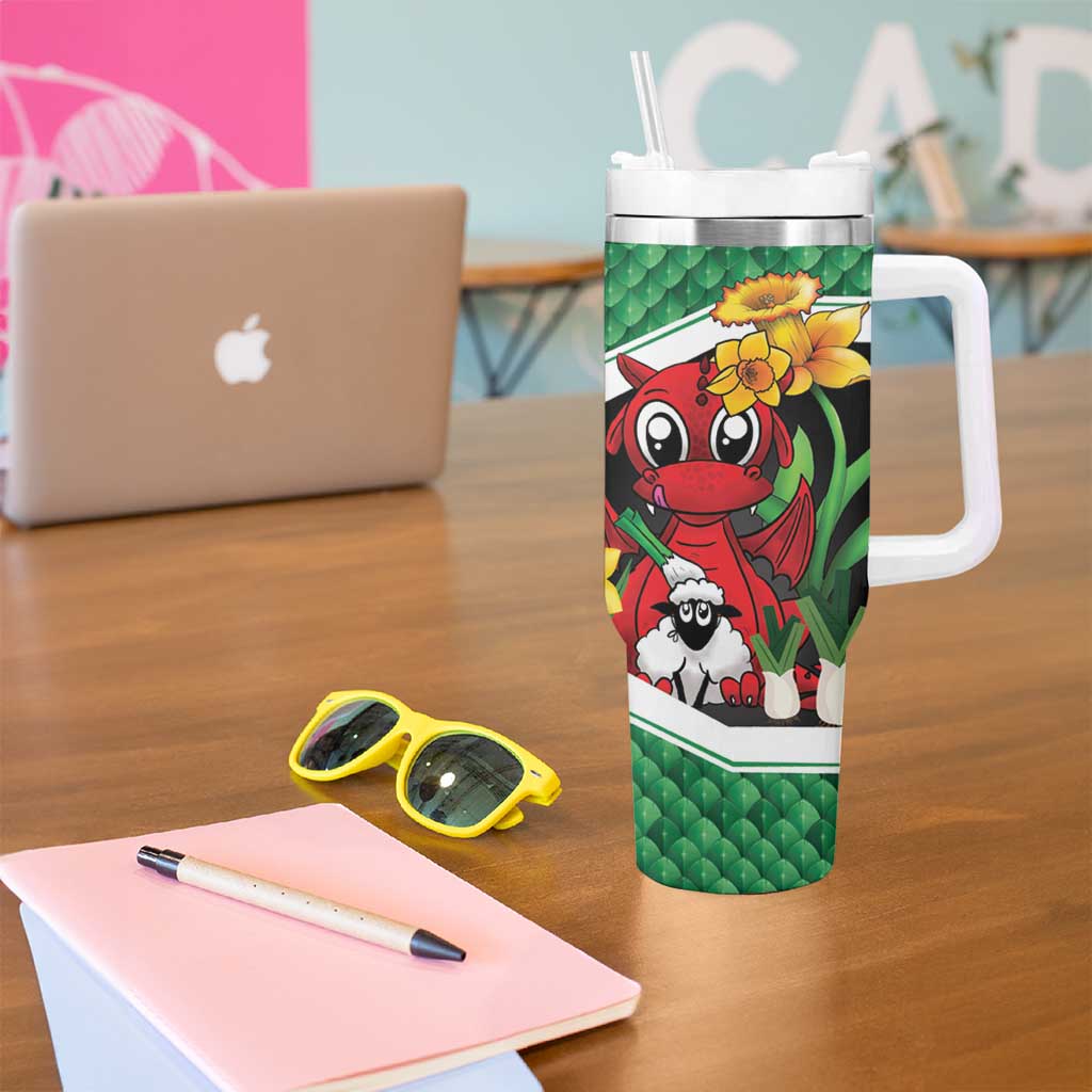 Saint David's Day Personalized Tumbler With Handle Green Welsh Dragon Daffodil Sheep Leak - Wonder Print Shop