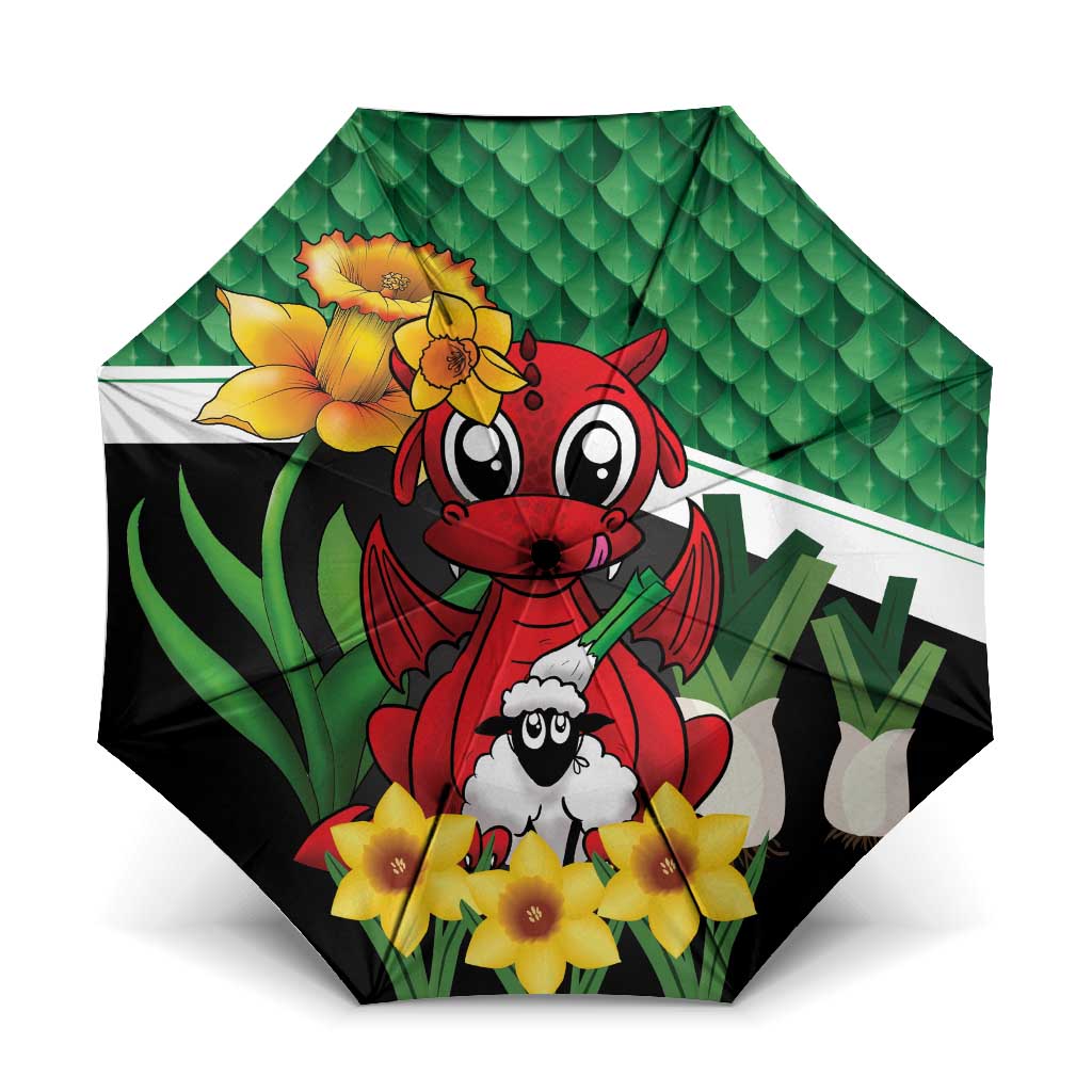 Saint David's Day Umbrella Green Welsh Dragon Daffodil Sheep Leak - Wonder Print Shop