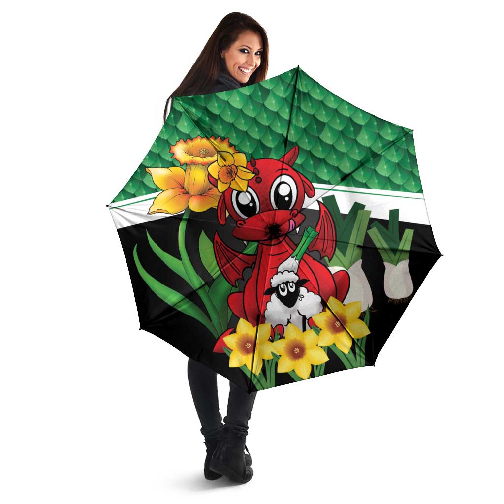 Saint David's Day Umbrella Green Welsh Dragon Daffodil Sheep Leak - Wonder Print Shop