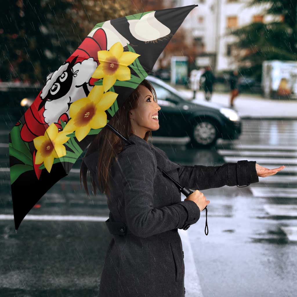Saint David's Day Umbrella Green Welsh Dragon Daffodil Sheep Leak - Wonder Print Shop