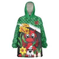 Saint David's Day Personalized Wearable Blanket Hoodie Green Welsh Dragon Daffodil Sheep Leak - Wonder Print Shop