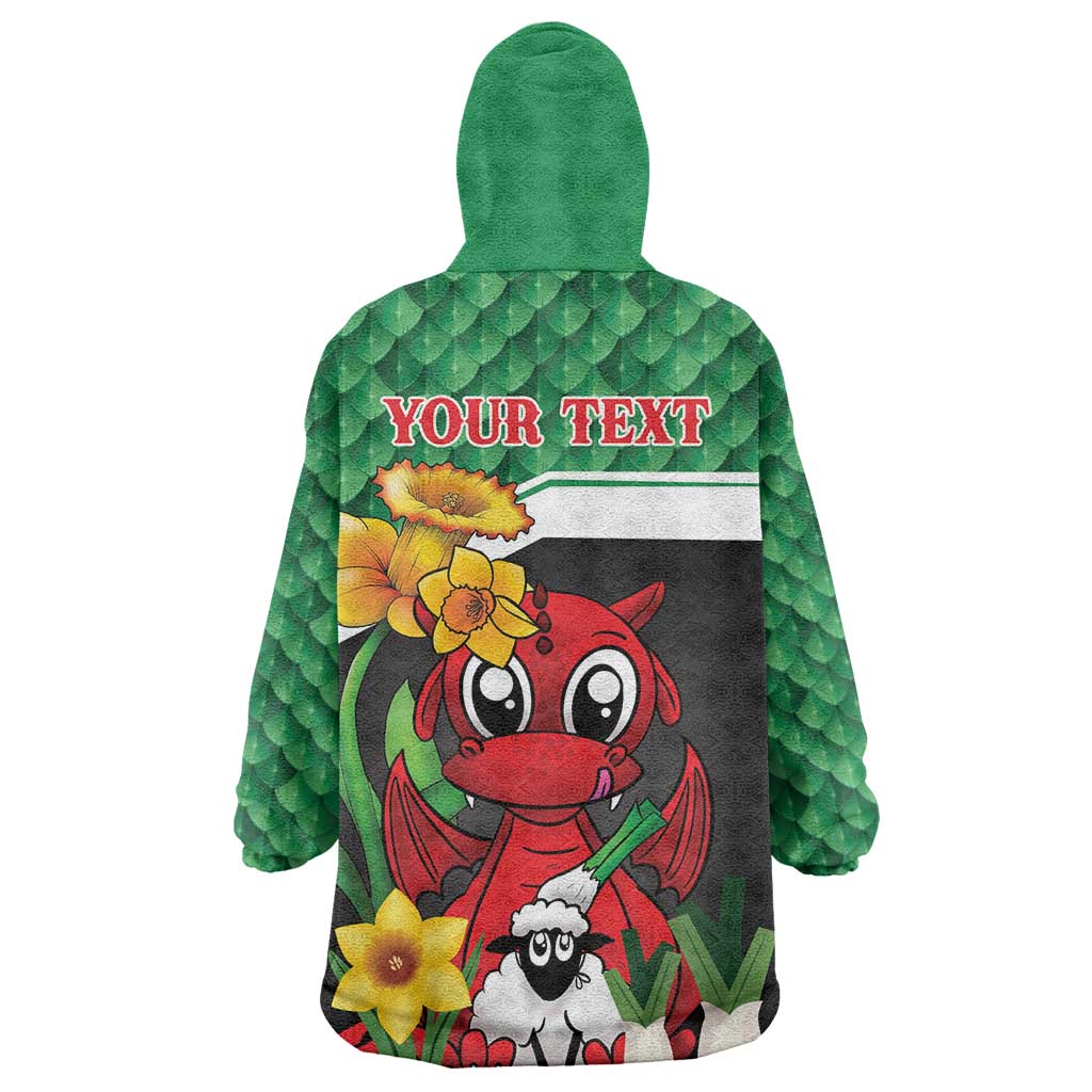 Saint David's Day Personalized Wearable Blanket Hoodie Green Welsh Dragon Daffodil Sheep Leak - Wonder Print Shop