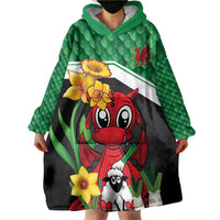Saint David's Day Personalized Wearable Blanket Hoodie Green Welsh Dragon Daffodil Sheep Leak - Wonder Print Shop