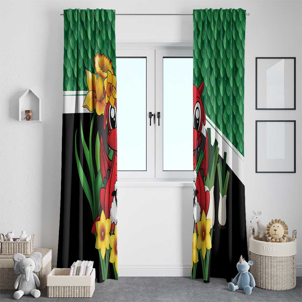 Saint David's Day Window Curtain Green Welsh Dragon Daffodil Sheep Leak - Wonder Print Shop
