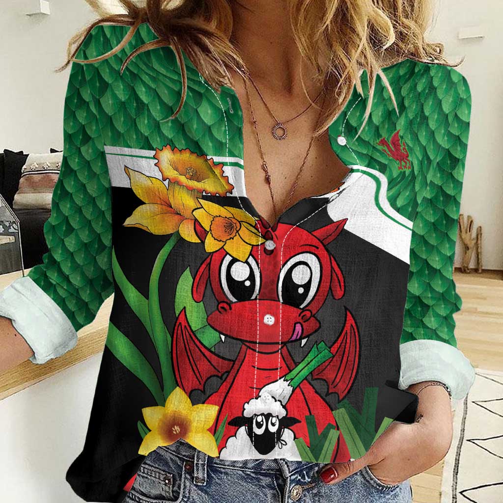 Saint David's Day Personalized Women Casual Shirt Green Welsh Dragon Daffodil Sheep Leak - Wonder Print Shop