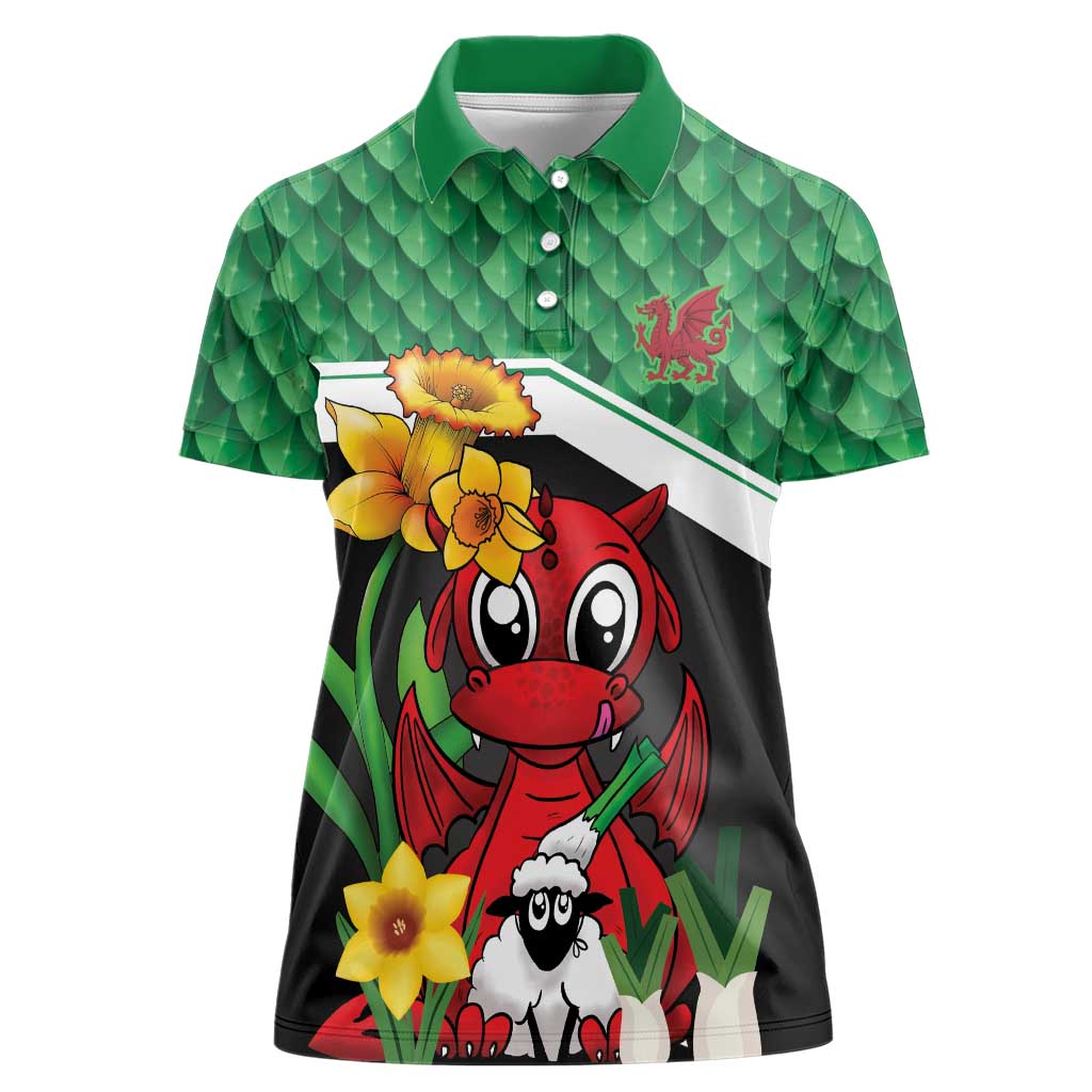 Saint David's Day Personalized Women Polo Shirt Green Welsh Dragon Daffodil Sheep Leak - Wonder Print Shop