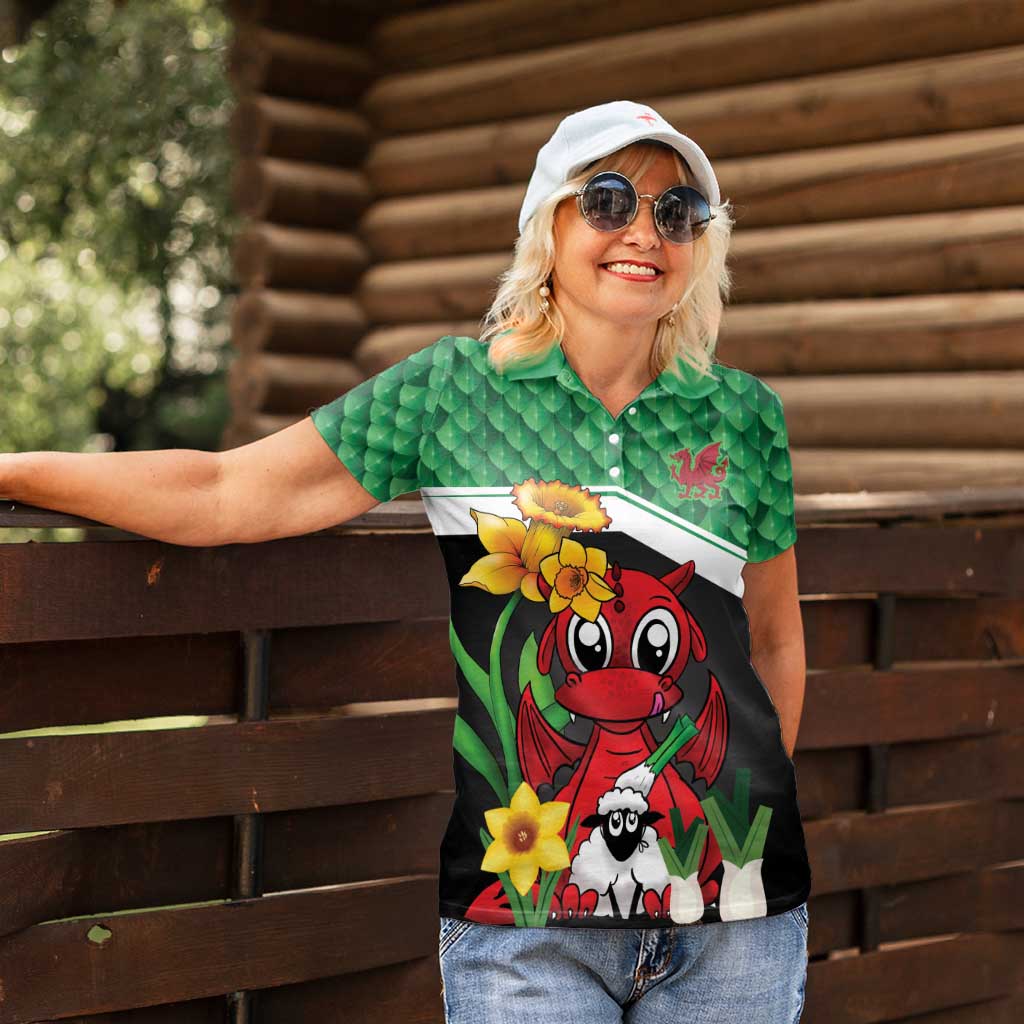 Saint David's Day Personalized Women Polo Shirt Green Welsh Dragon Daffodil Sheep Leak - Wonder Print Shop