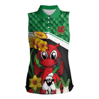 Saint David's Day Personalized Women Sleeveless Polo Shirt Green Welsh Dragon Daffodil Sheep Leak - Wonder Print Shop