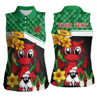 Saint David's Day Personalized Women Sleeveless Polo Shirt Green Welsh Dragon Daffodil Sheep Leak - Wonder Print Shop