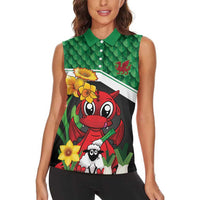 Saint David's Day Personalized Women Sleeveless Polo Shirt Green Welsh Dragon Daffodil Sheep Leak - Wonder Print Shop