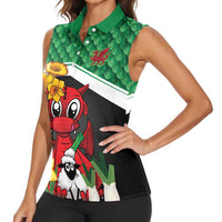 Saint David's Day Personalized Women Sleeveless Polo Shirt Green Welsh Dragon Daffodil Sheep Leak - Wonder Print Shop
