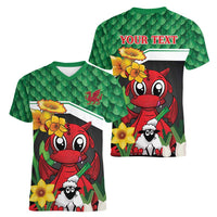 Saint David's Day Personalized Women V-Neck T-Shirt Green Welsh Dragon Daffodil Sheep Leak - Wonder Print Shop