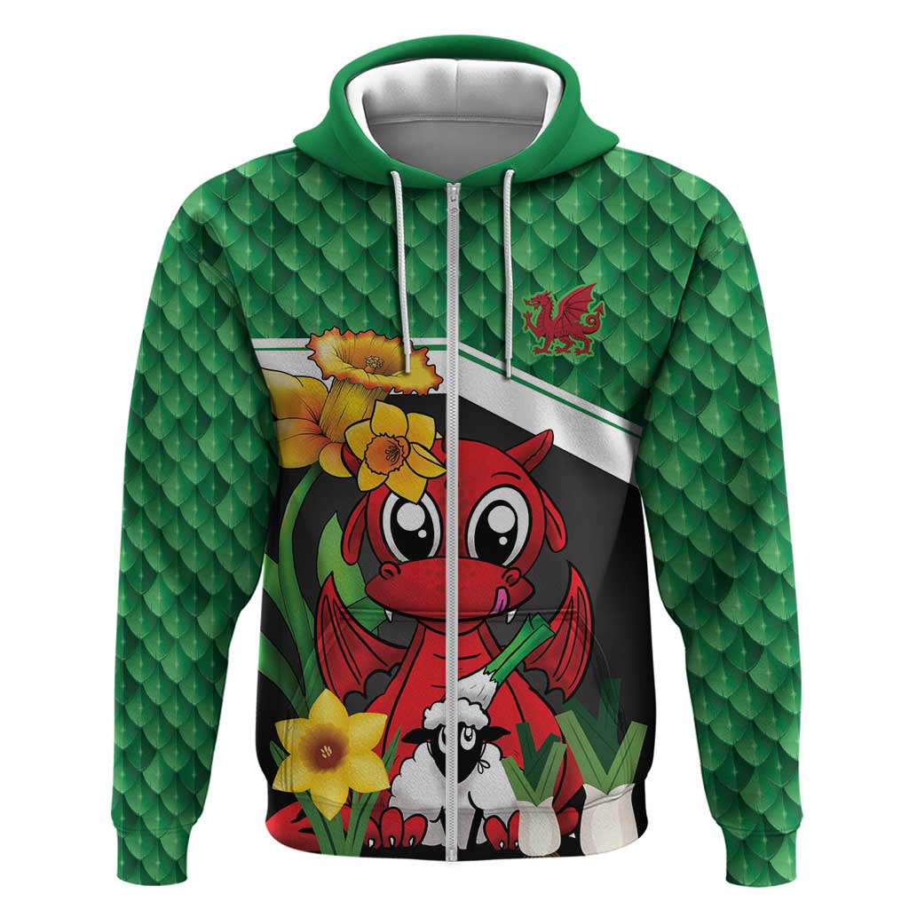 Saint David's Day Personalized Zip Hoodie Green Welsh Dragon Daffodil Sheep Leak - Wonder Print Shop