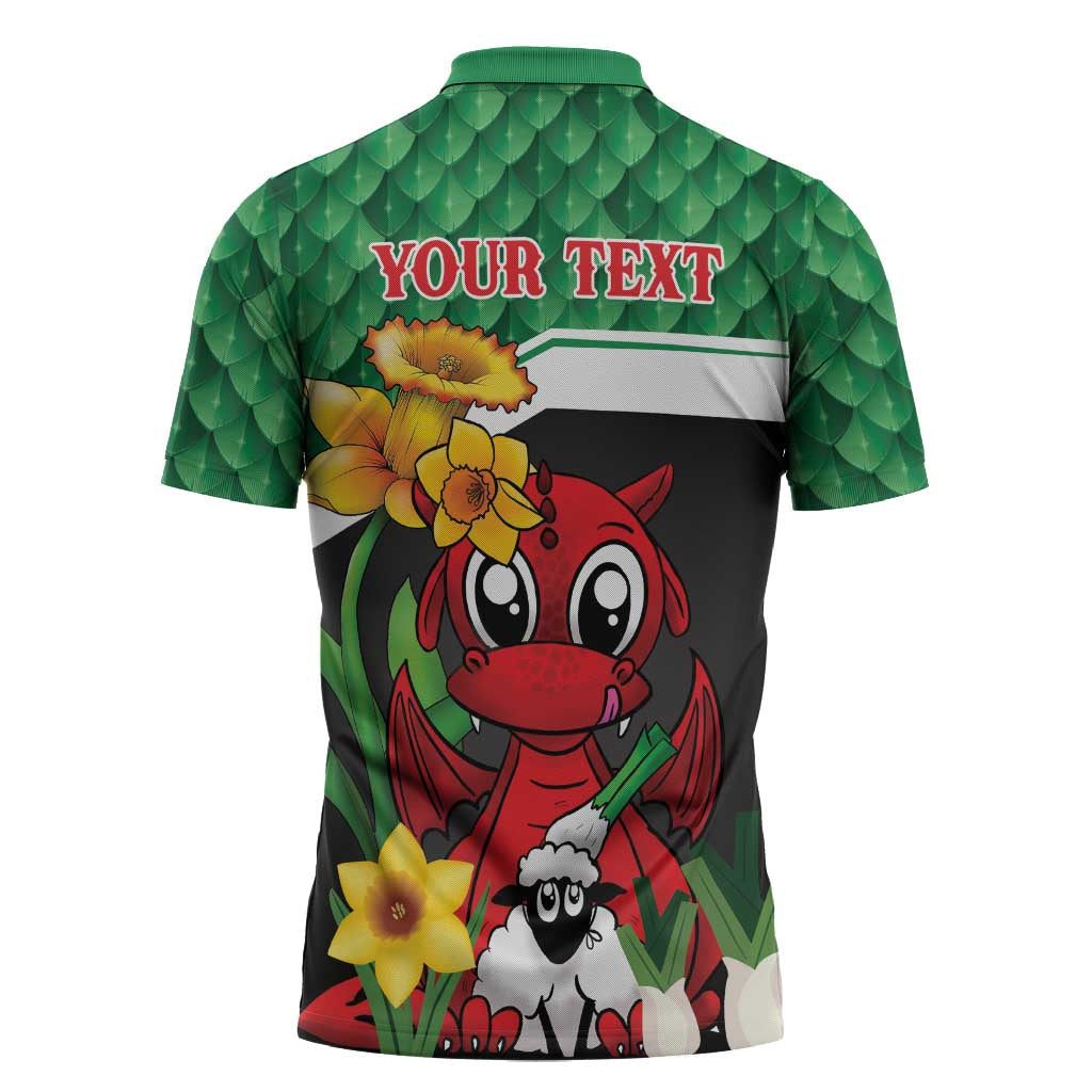 Saint David's Day Personalized Zipper Polo Shirt Green Welsh Dragon Daffodil Sheep Leak - Wonder Print Shop