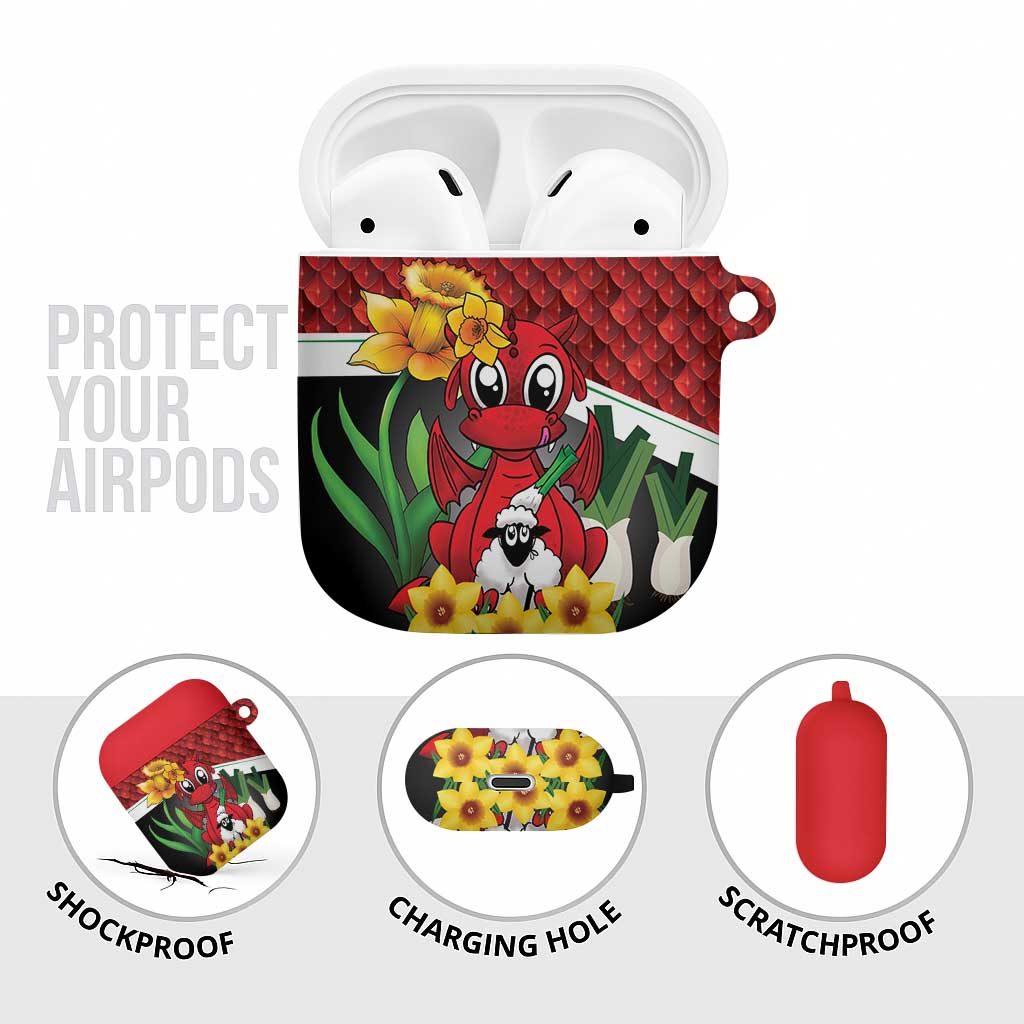 Saint David's Day AirPods Case Red Welsh Dragon Daffodil Sheep Leak - Wonder Print Shop