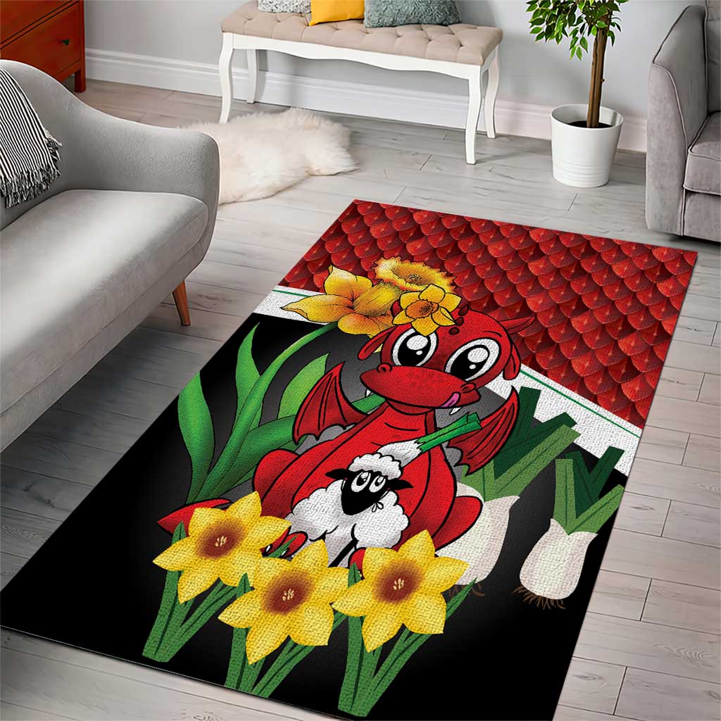 Saint David's Day Area Rug Red Welsh Dragon Daffodil Sheep Leak - Wonder Print Shop