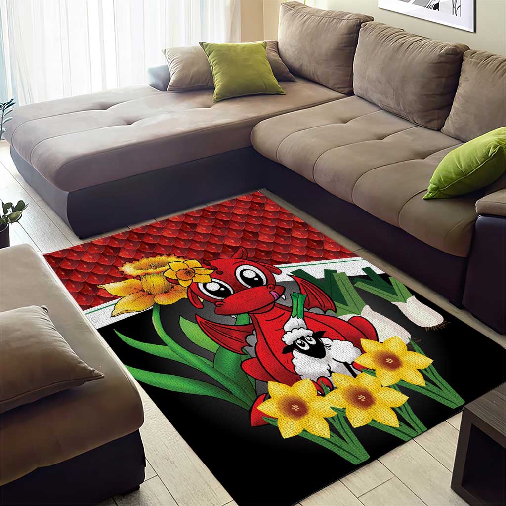 Saint David's Day Area Rug Red Welsh Dragon Daffodil Sheep Leak - Wonder Print Shop
