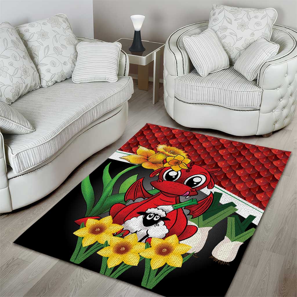 Saint David's Day Area Rug Red Welsh Dragon Daffodil Sheep Leak - Wonder Print Shop