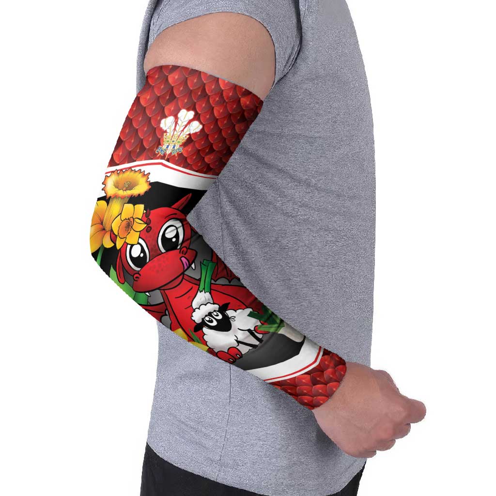 Saint David's Day Personalized Arm Sleeves Red Welsh Dragon Daffodil Sheep Leak - Wonder Print Shop