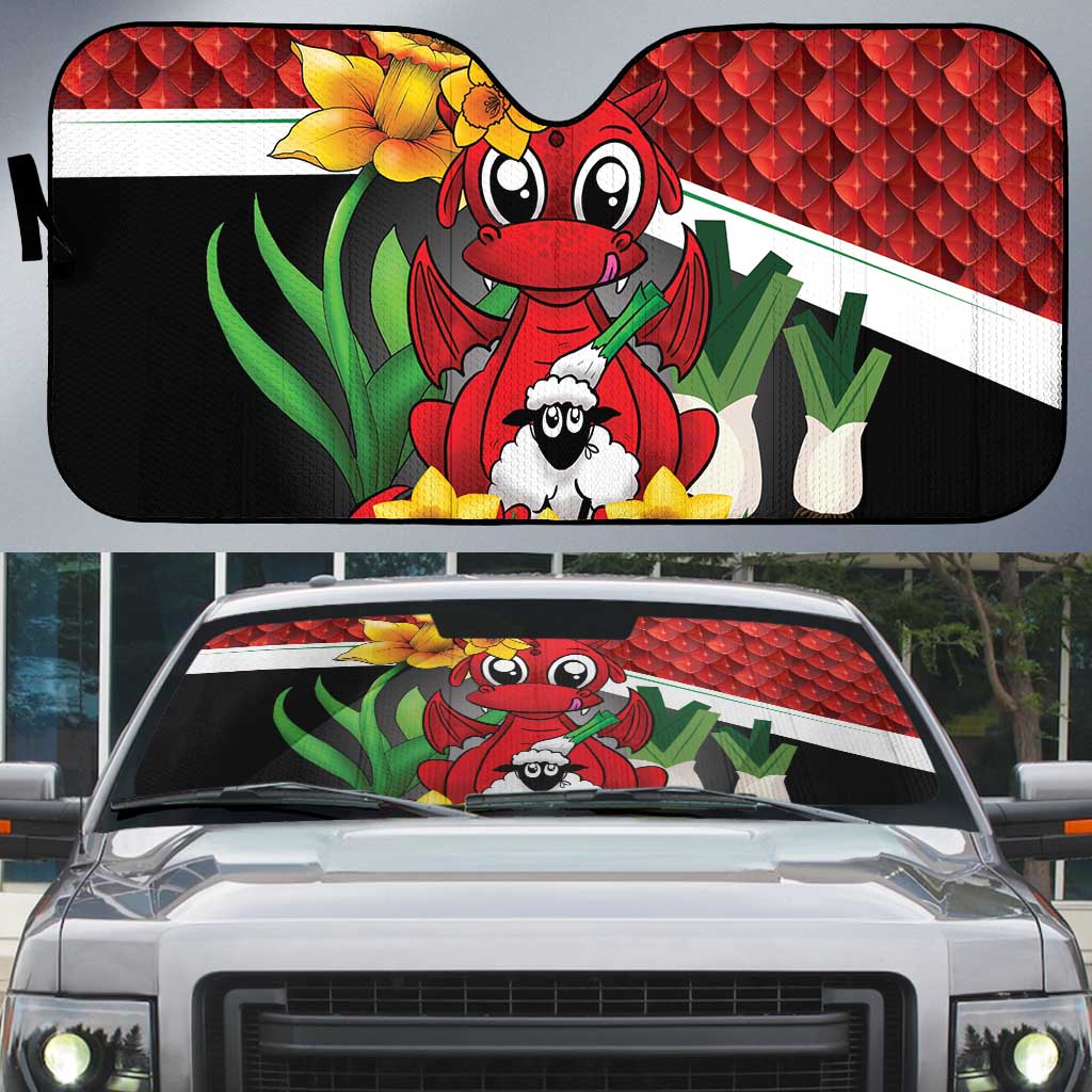 Saint David's Day Auto Sun Shade Red Welsh Dragon Daffodil Sheep Leak - Wonder Print Shop