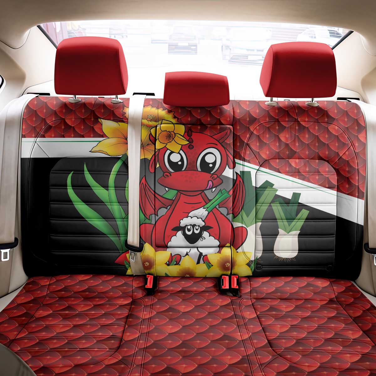 Saint David's Day Back Car Seat Cover Red Welsh Dragon Daffodil Sheep Leak - Wonder Print Shop