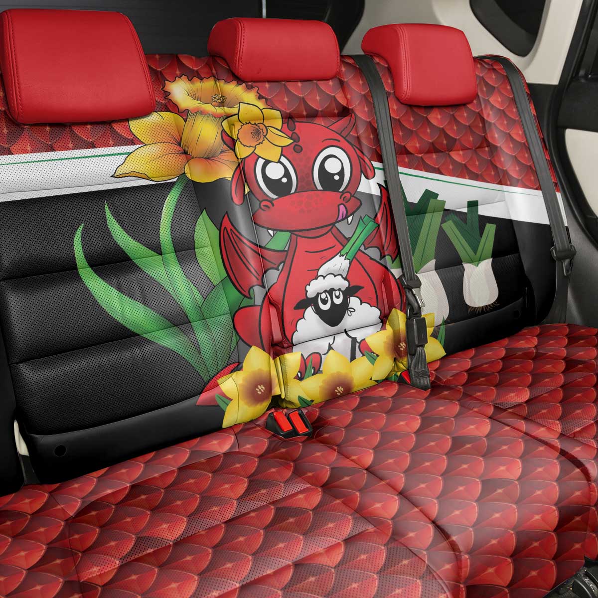 Saint David's Day Back Car Seat Cover Red Welsh Dragon Daffodil Sheep Leak - Wonder Print Shop